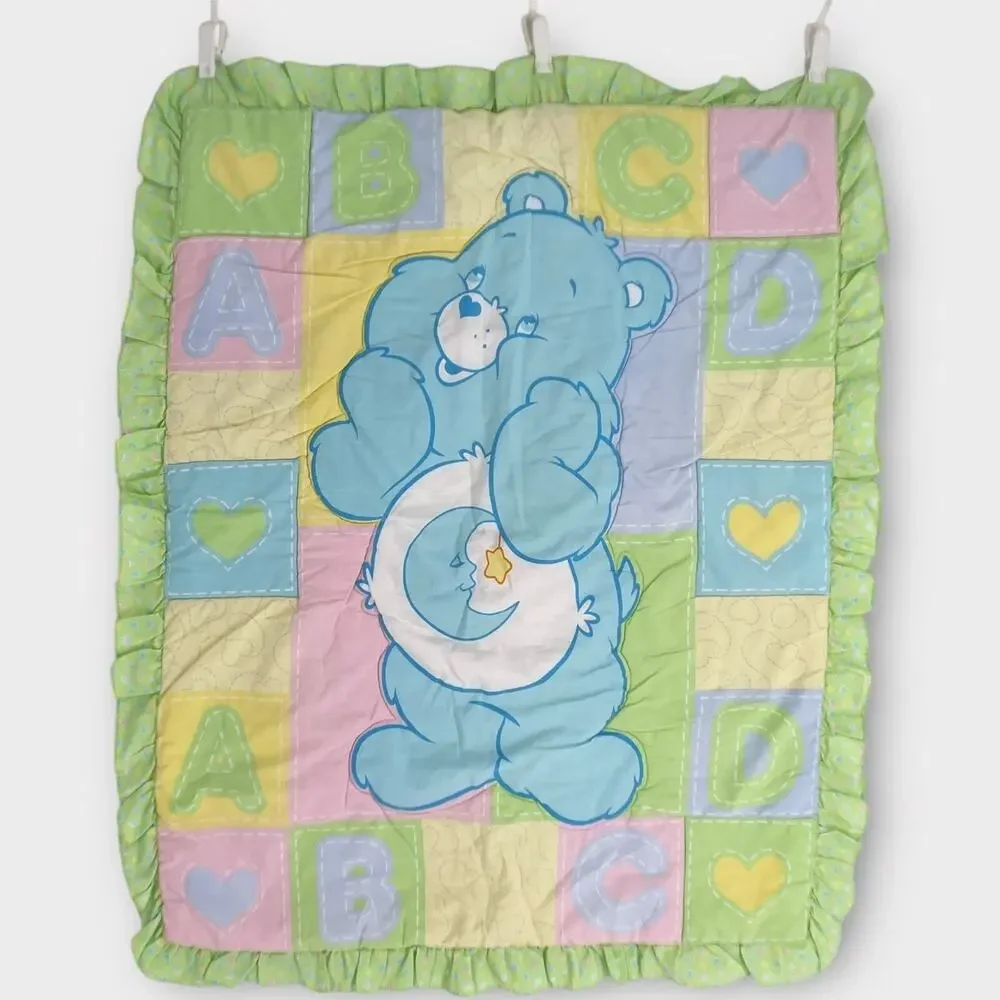 Vintage Care Bears Bedtime Bear Patchwork Baby Blanket Toddler Quilt Green ABC
